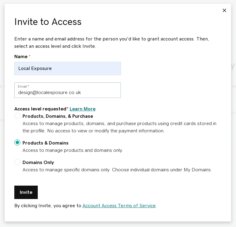 godaddy invite acess