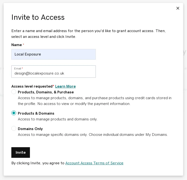 godaddy invite acess